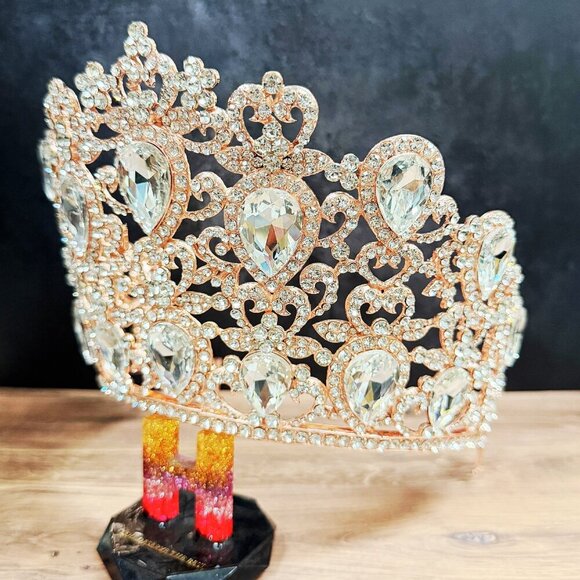 Homecoming Prom Headpiece, Quinceanera Comb Crown, Rose Gold Crystal, Tiara Comb main image 4